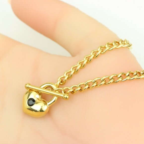 "Heart Charm Chunky Chain Yellow Necklace in Gold Finish, XPNL0375 - Picture 3 of 13